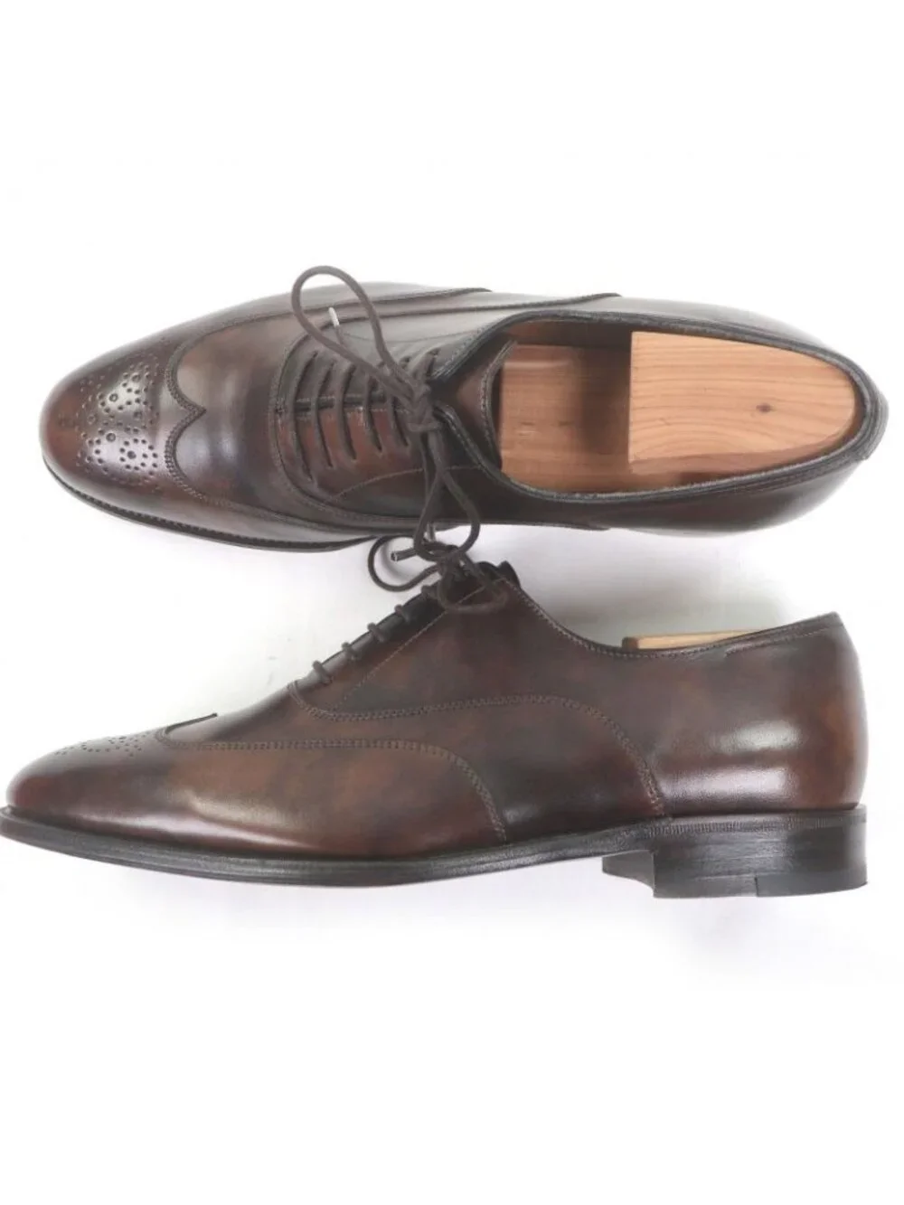 ★SOLD★ Hermes John Lobb Museum Calf Leather Wingtip Medallion Dress Shoes Brown - Picture 4 of 10